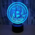 Luminária Bitcoin LED 3D Toque Colorido Luz Noturna Estéreo